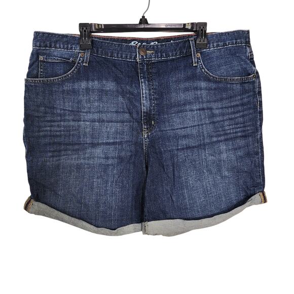 Eddie Bauer Women Shorts 18 Tall Blue Boyfriend Jean Denim Cuffed Cotton Stretch - Picture 1 of 9